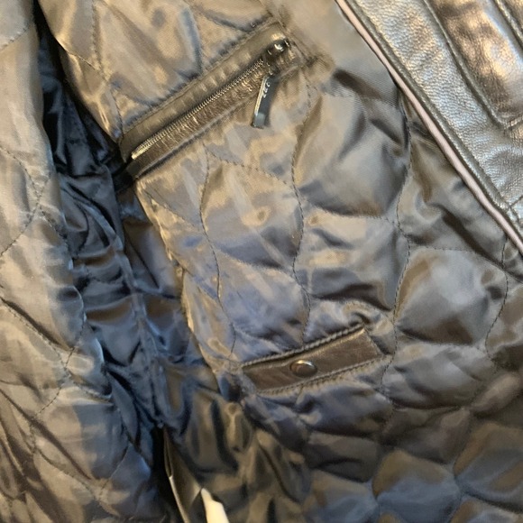Wilsons Leather Mens L Black Leather Car Coat Quilted Lining Button Front Jacket - Picture 7 of 16